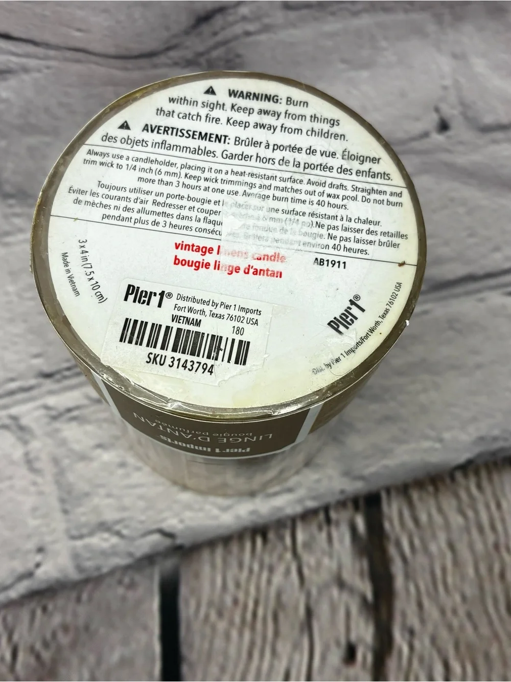 5/$20 NEW Pier 1 Imports ‘Vintage Linens’ Single Wick Pillar Candle 3x4 inches